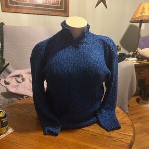 Vintage 80s/90s "Pasta" brand blue multicolored 3D popcorn knit sweater. Large